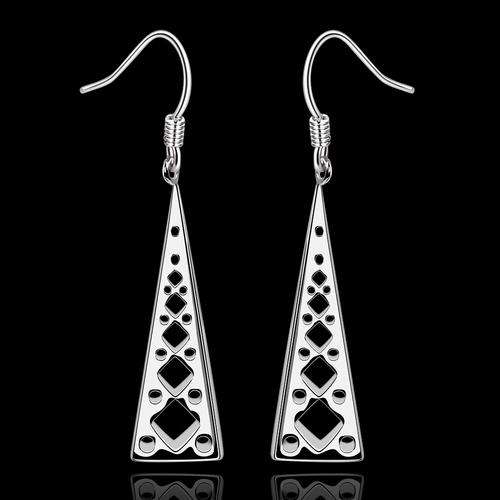 New 925 Sterling silver filled Triangle design dangle earrings with cut away detail