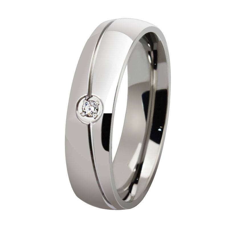 Genuine Men's 6mm stainless steel ring with crystal inlay