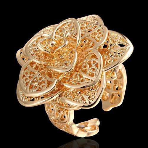 New 18K RGP Ladies chunky rose flower style ring with fine filigree detail work