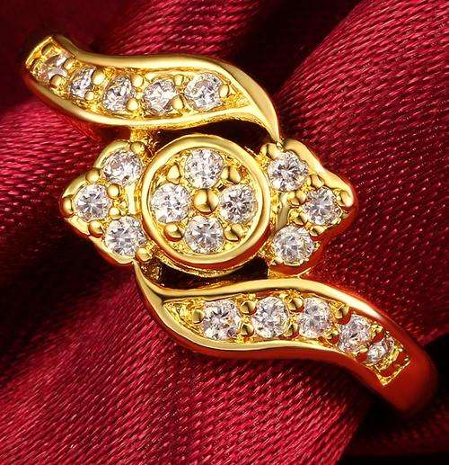 New 24K RGP Ladies engagement style ring with twist design and AAA genuine Austrian crystals