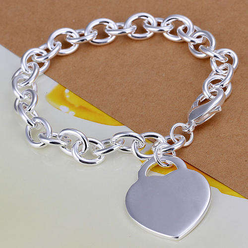 New 925 Sterling silver filled stamped Chunky ladies bracelet with heart charm