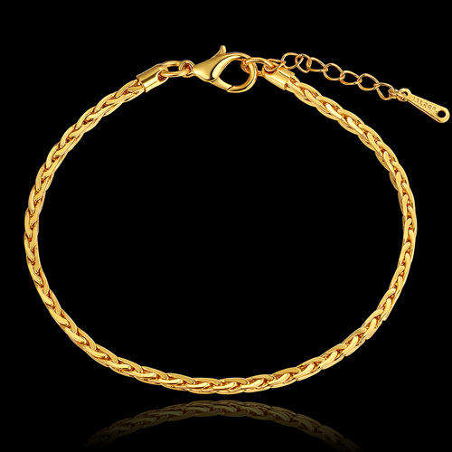 Ladies elegant plain design link bracelet in 18K RGP yellow gold, with extender chain for adjustment