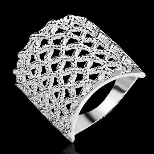 New 925 sterling silver filled chunky ladies ring with weave design
