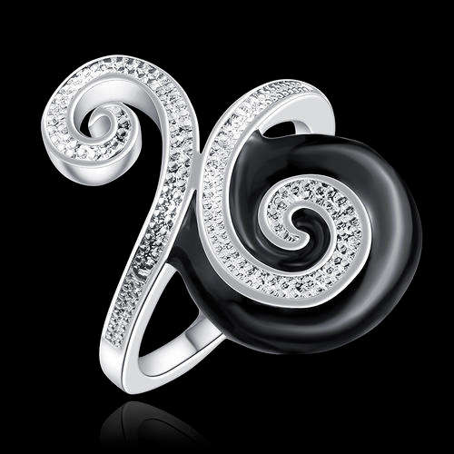 New 925 sterling silver filled wave design ladies ring with black detail