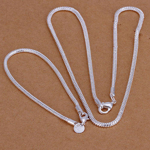 New 925 Sterling silver filled Necklace and bracelet set, 3mm thick