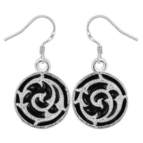 New 925 Sterling silver filled ladies dangle earrings with black detail