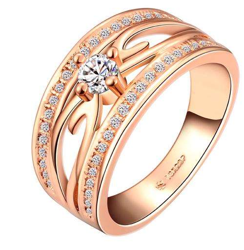 New 18K RGP in rose gold, Ladies engagement style ring with AAA Genuine Austrian Crystals