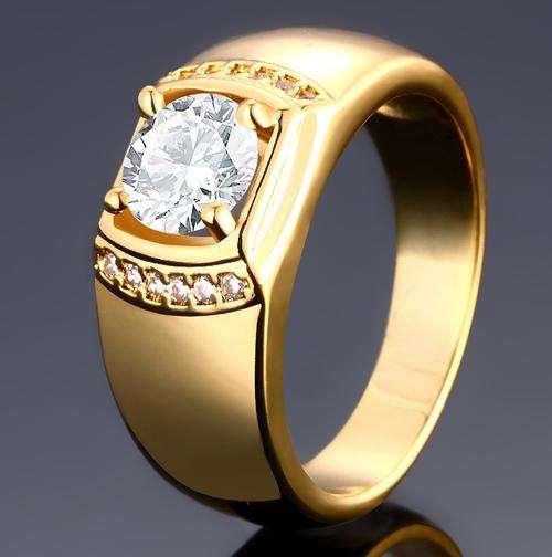 New 18K RGP in yellow gold Engagement style ring with 2ct Genuine Crystal