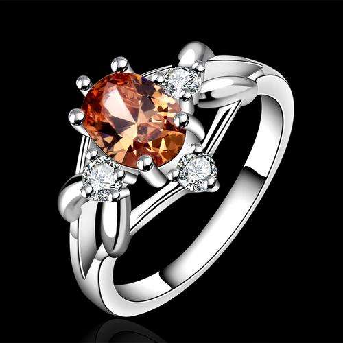 New 925 Sterling silver filled Ladies pear shape ring with brown color AAA genuine crystal