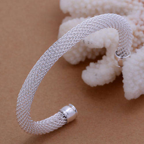 New 925 sterling silver filled Mesh design ladies cuff Bangle