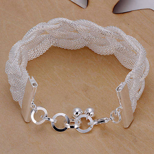 New 925 Sterling silver filled ladies mesh weave design bracelet