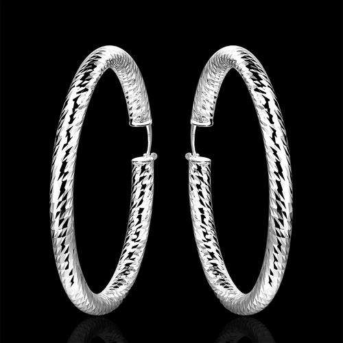 New 925 Sterling silver filled Large 61mm hoop earrings with detailed texture