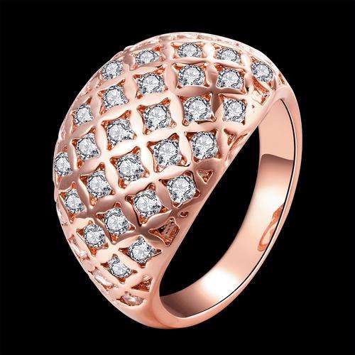 18K RGP in rose gold, Ladies chunky engagement style ring adorned with Genuine AAA Crystals