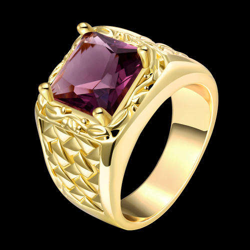 New 18K RGP in yellow gold, Chunky ring with purple AAA crystal and fine detail work