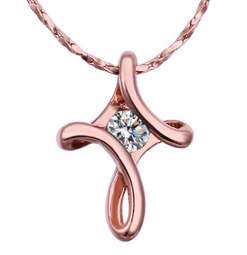 New 18K RGP in rose gold, Dainty ladies Cross pendant with crystal detail and FREE chain included