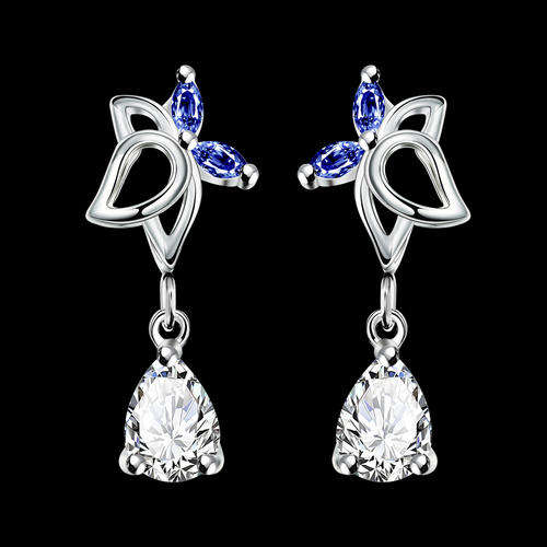 New 925 Sterling silver filled Ladies dangle earrings with blue and clear crystal detail