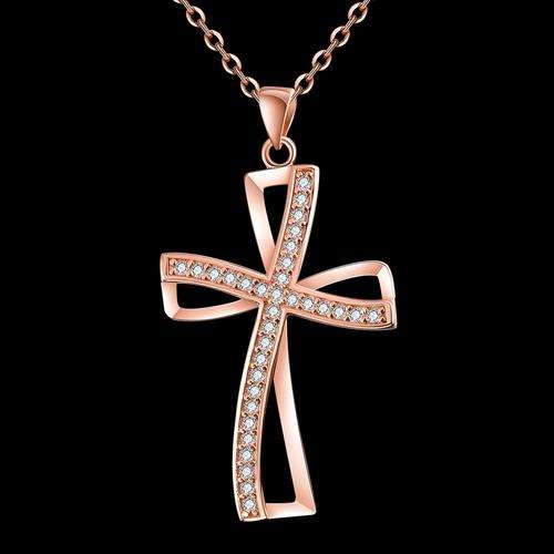 New 18K RGP in rose gold, Cross pendant with AAA Genuine Austrian crystals and Free chain included