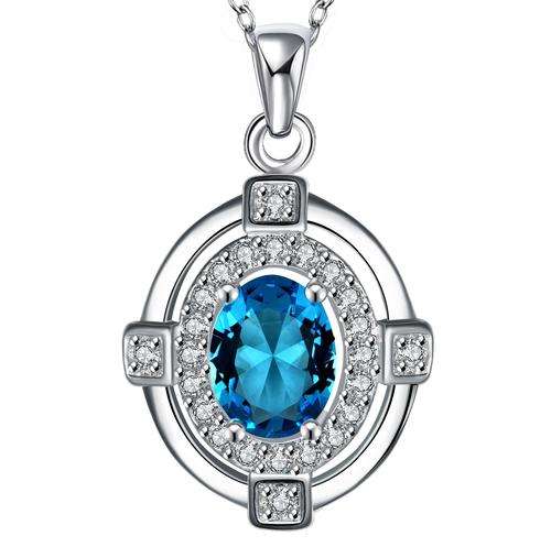 New 925 Sterling silver filled Ladies Pendant with turquoise color AAA crystal and FREE chain