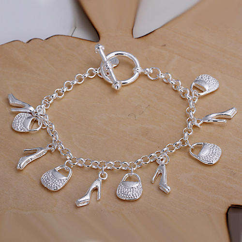 New 925 Sterling silver filled ladies shoe and handbag Charm bracelet