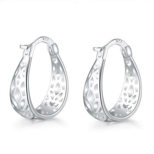 New 925 Sterling silver filled ladies oval hoop earrings with fine detail patterns