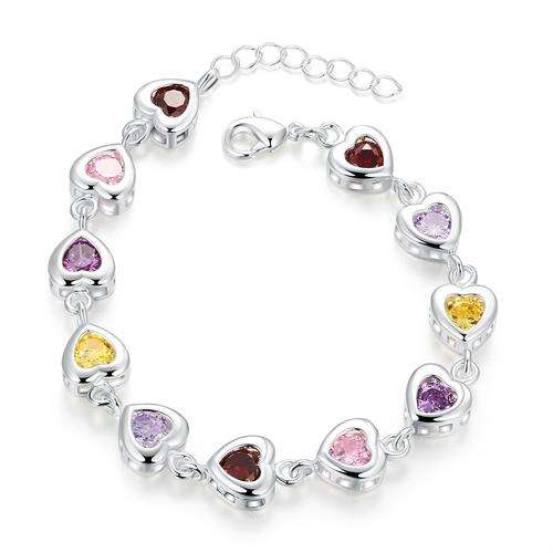 New 925 Sterling silver filled Heart design link bracelet with colored AAA genuine crystals