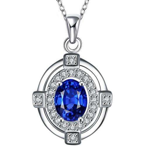 Gorgeous 925 Sterling silver filled tanzanite color Ladies AAA crystal pendant with FREE chain