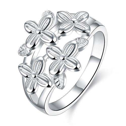 New 925 Sterling Silver filled Elegant ladies Multi flower ring with fine detail work