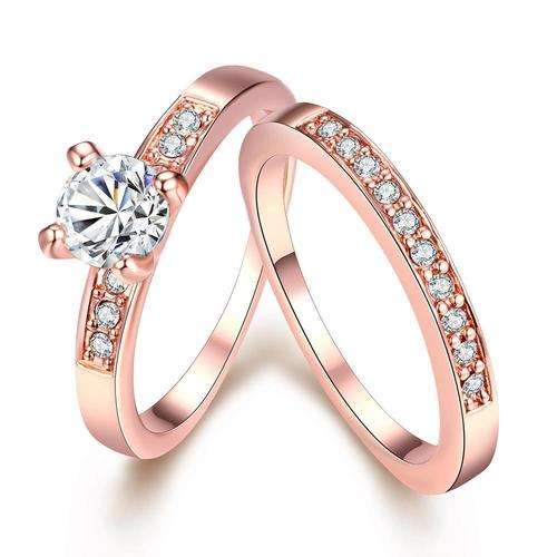 New 18K RGP in rose gold, Ladies engagement style double band ring with AAA Crystals