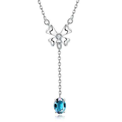 18K RGP in white gold, Ladies stunning dangle necklace with turquoise Genuine crystal detail