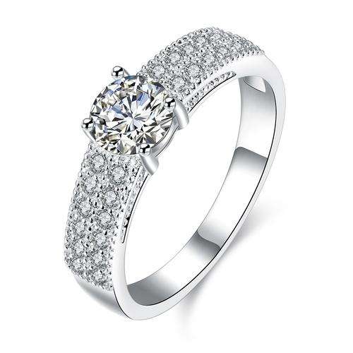 New 925 sterling silver filled Ladies engagement style ring with dual row and 1ct center crystal