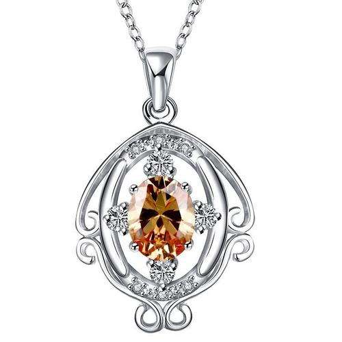 New 925 Sterling silver filled AAA crystal Pendant with citrine color crystal + FREE chain included