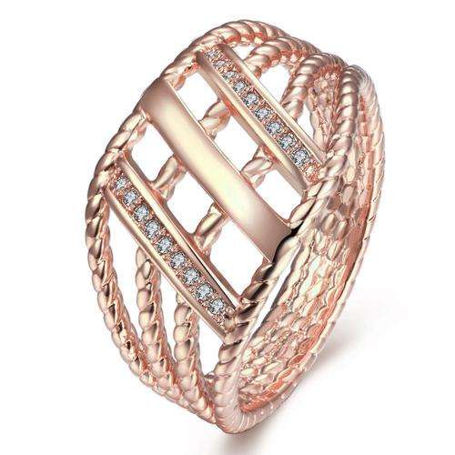 New 18K RGP in rose gold, Chunky crossover design ring with genuine AAA crystals