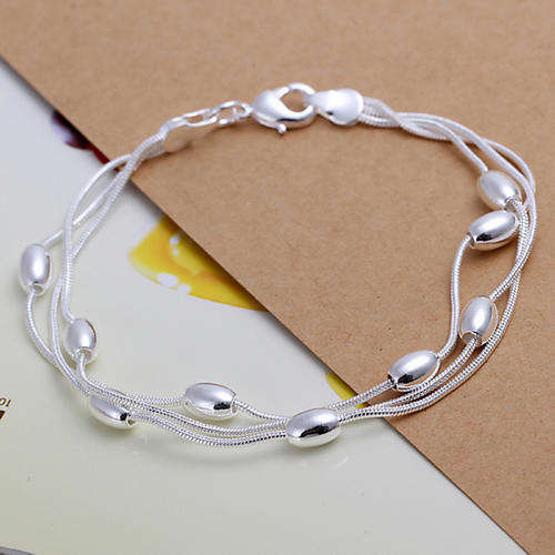 New 925 Sterling silver filled Oval bead design bracelet with multi strands