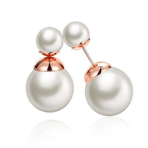 18K RGP in rose gold, Ladies dior style earrings with shell pearl detail