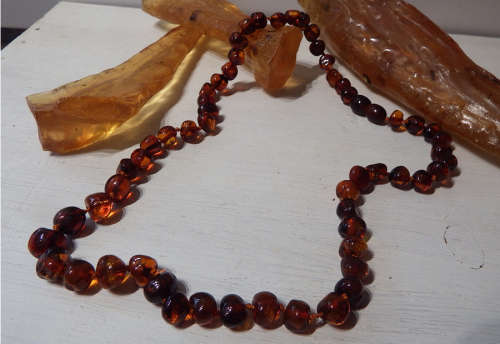 Genuine 48 cm Amber Necklace - Ref. A1-1B Dark Cognac colour
