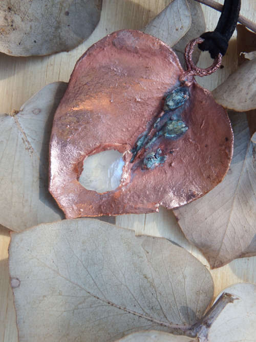 Natures Gifts Jewellery Handmade Copper electroformed pendant with genuine Moonstone stone