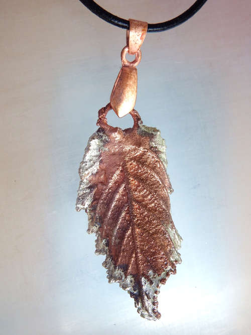 Natures Gifts Jewellery Handmade Copper electroformed pendant with genuine Garnet/leaf