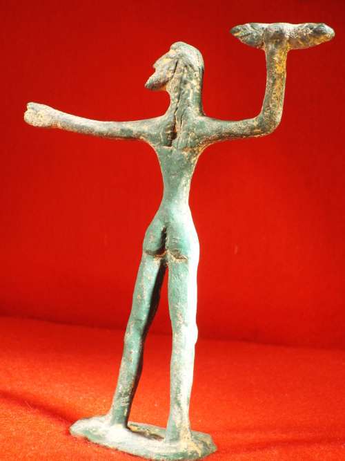 Ancient Geometric Era Greek Replica Bronze figurine of  Zeus/Jupiter with Thunderbolt (?). Rf. MA-31