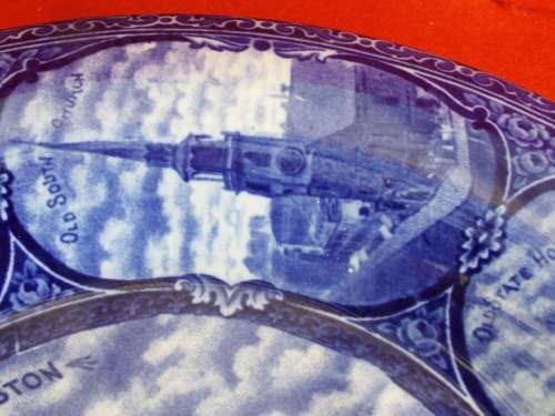 A Blue and White Rowland and Marsellus Historical Boston Plate. Circa 1893-1933.  Ref. P/100