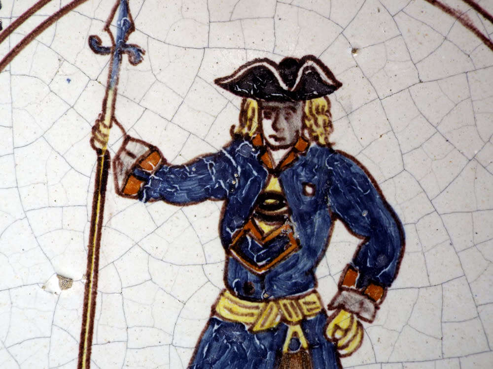 A rare antique polychrome Dutch Delft(?) Tile dated 1710.  Ref. CL-21