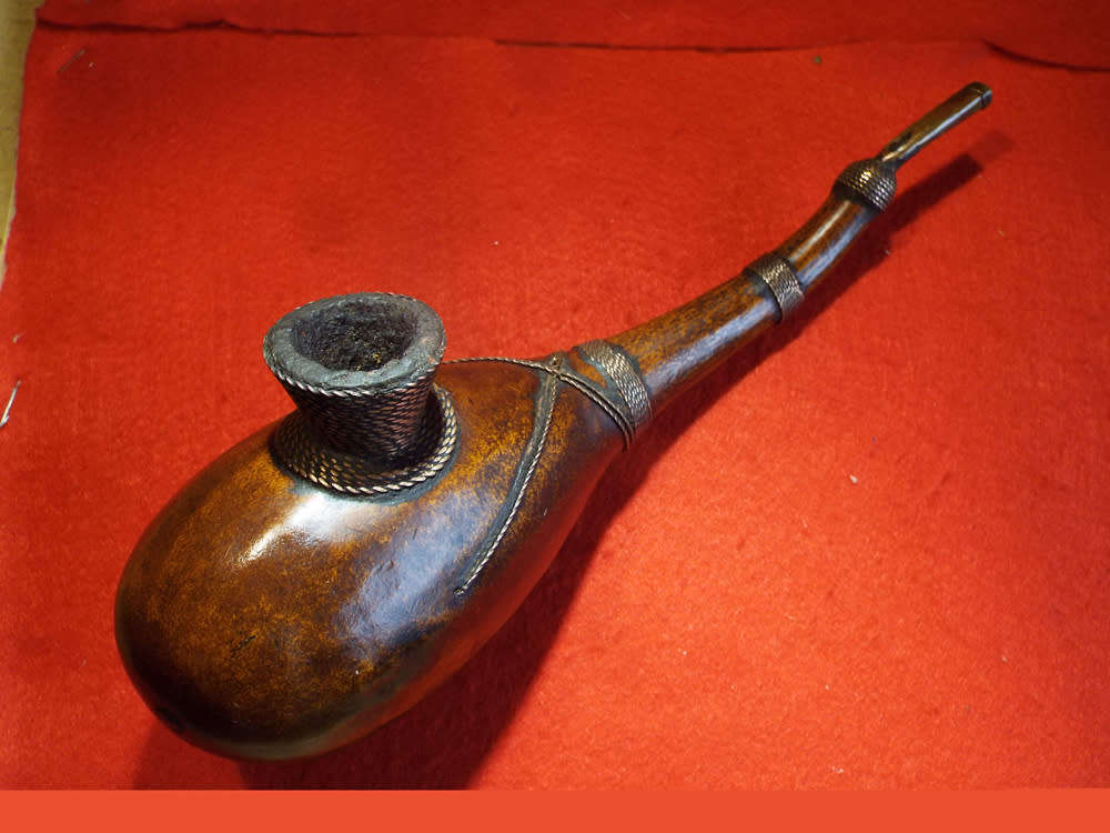 Luba or Songea Calabash and Copper Tobacco Pipe. Circa 1920-1950. Ref.W/24