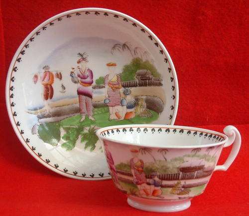 Antique Georgian Hilditch and Son (?) porcelain Chinoiserie cup and saucer c1822-1830 - Ref C/10