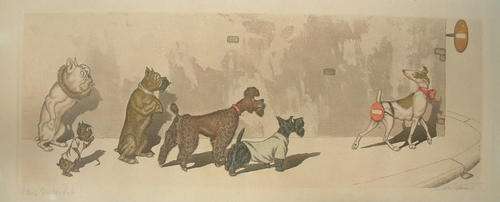 Boris O'Klein,  hand-coloured etching, Naughty Dogs of Paris series Ref. AR4