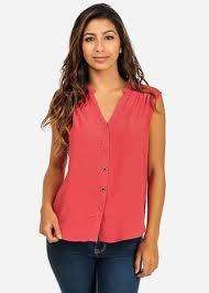KELSO CORAL BUTTON-UP SLEEVELESS SHIRT