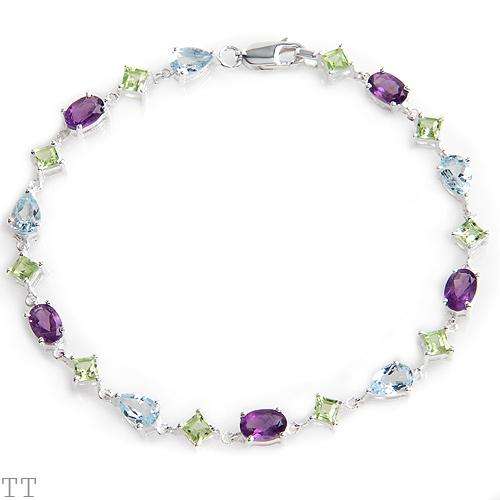 ***R2500***DAZZLING BRACELET WITH 6.00CTW PRECIOUS STONES  GENUINE AMETHYSTS, PERIDOTS & BLUE TOPAZ