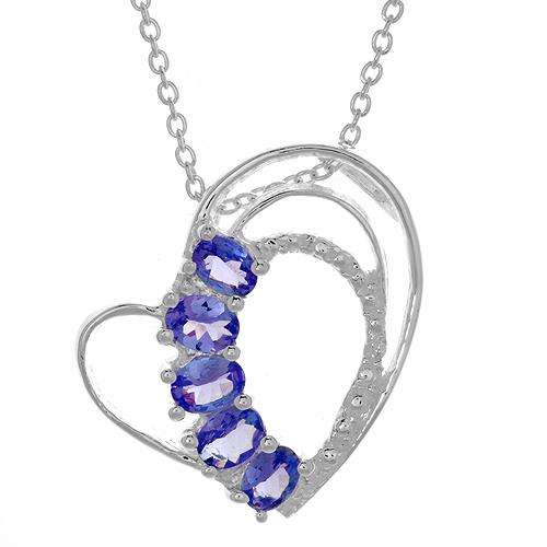 ***R1600*** TERRIFIC HEART NECKLACE WITH 5 GENUINE TANZANITES