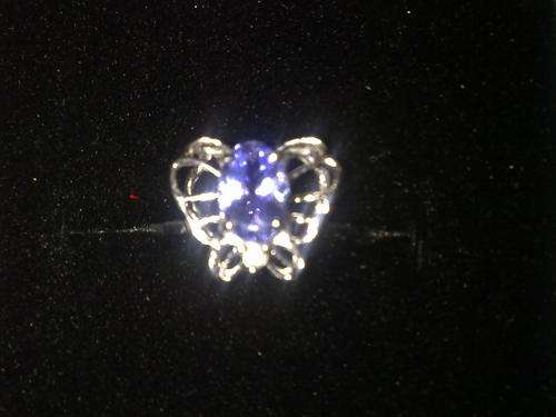 GENUINE TANZANITE & DIAMOND BUTTERFLY RING IN 9KT WHITE GOLD