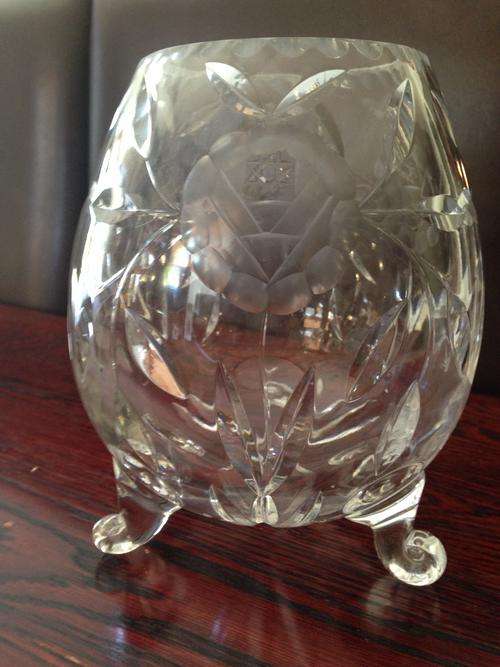 large rose cut vase on snail feet