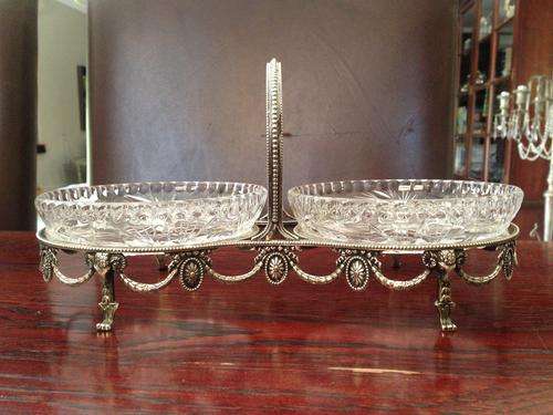 silver stand with crystal bon bon dishes