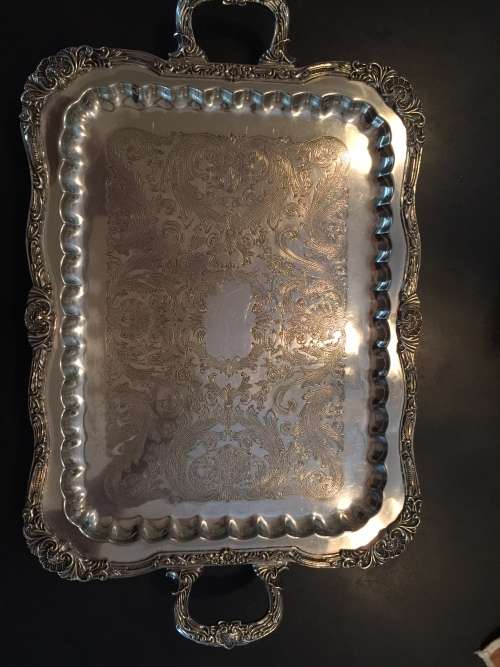 silver plate tray ornate and heavy